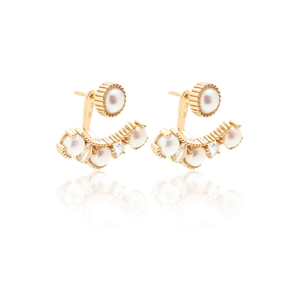 Radiant Ear Jackets - Gold + Pearl