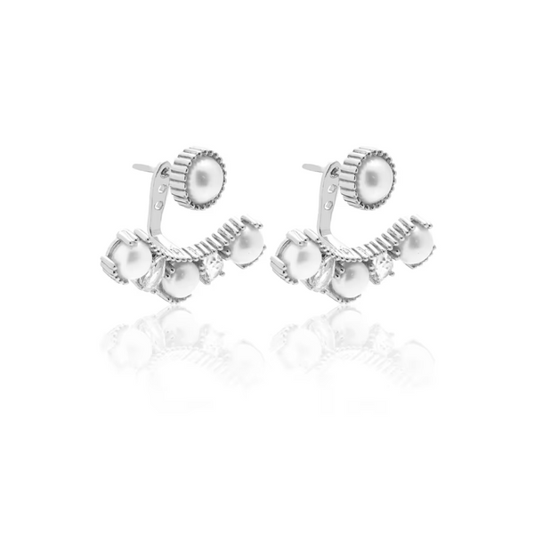 Radiant Ear Jackets - Silver + Pearl