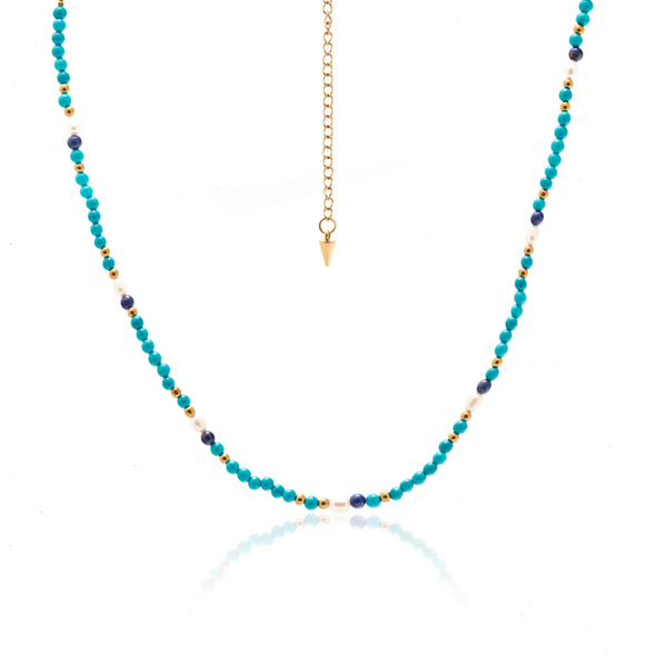 Sorrento Necklace - Turquoise + Pearl + Gold