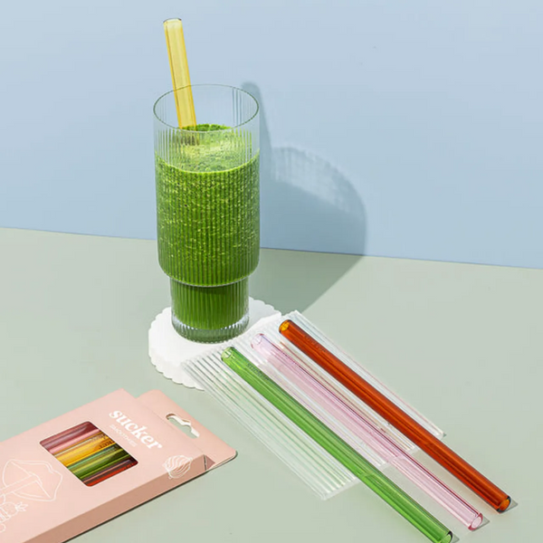 Reusable Glass Smoothie Straws - Multi colour