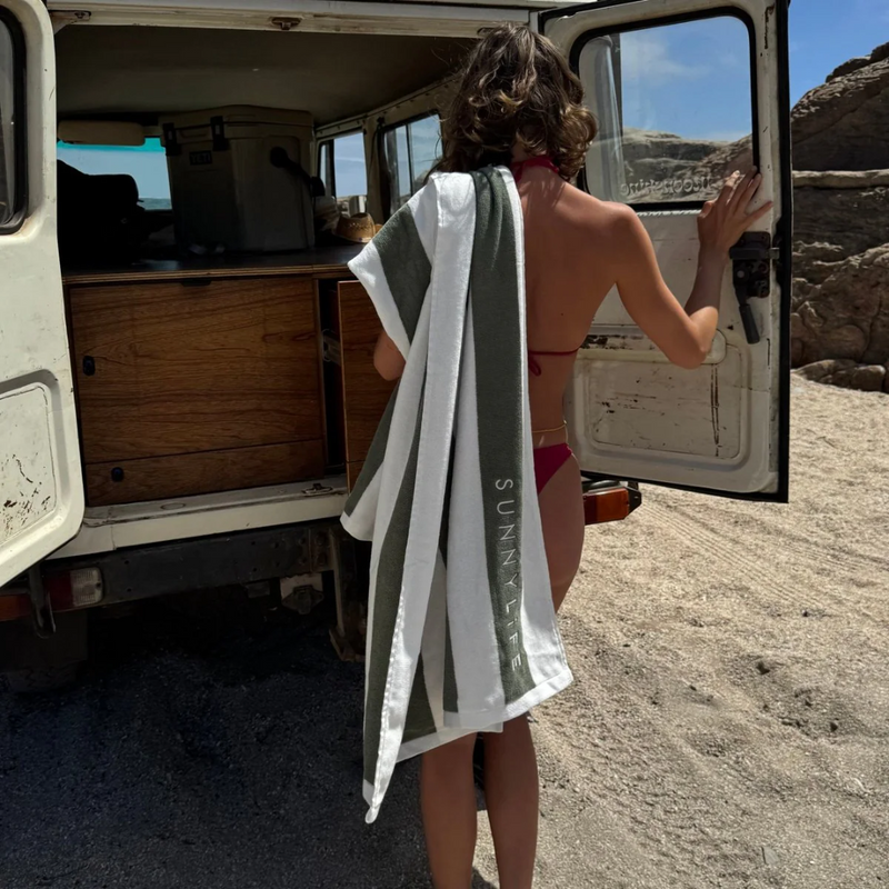 Beach Towel - The Vacay Olive Stripe