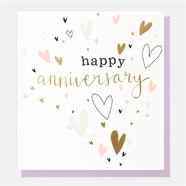 Pink + Gold Hearts Anniversary Card