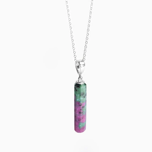 Ruby Zoisite Amulet + Chain - Silver