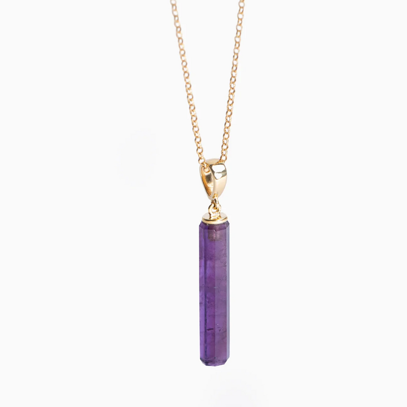 Amethyst Amulet + Chain - Gold