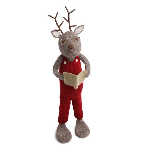X-Large Grey Boy Deer with Book