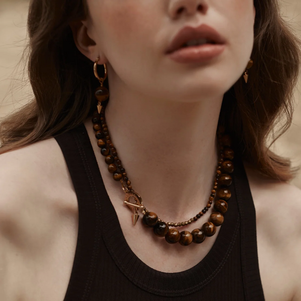 Party At The Front Necklace - Tigers Eye/Gold